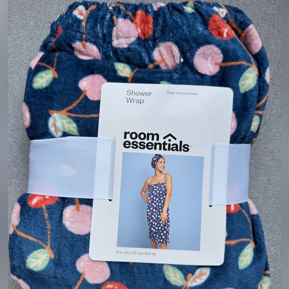 Blue Cherry Pattern Shower Wrap 100% Cotton
